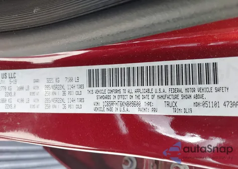 2019 Ram 1500 Limited 4X4 5'7 Box из США, поврежденный, VIN 1C6SRFHT6KN809600